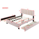Upholstered Platform Bed With 2 Drawers And 1 Trundle, Classic Strip Headboard Design