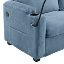 Corduroy Sleeper Sofa Loveseat Sofa With Full Size Mattress, 2 USB Ports, 2 Cup Holders, 2 Side Pockets And Phone Holder