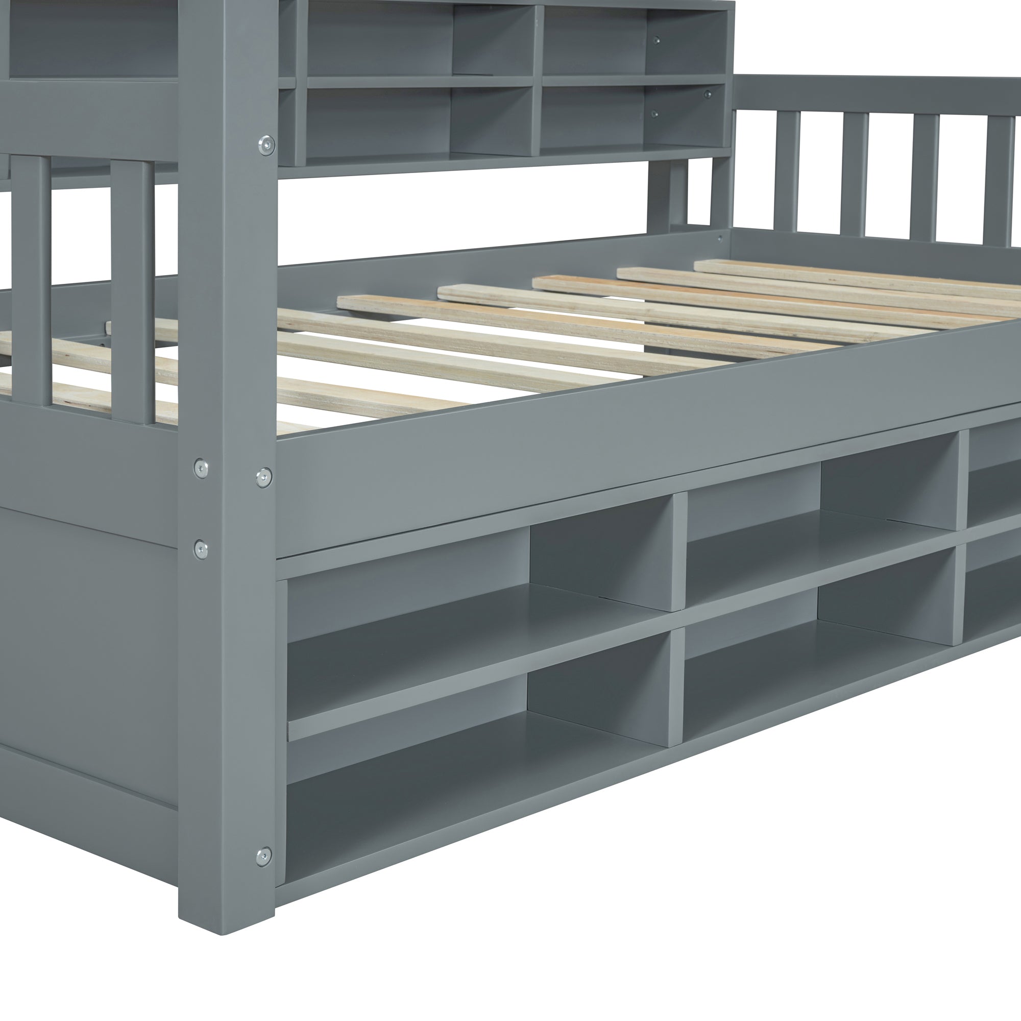 Twin Size Wooden House Bed with Shelves and a Mini-cabinet, Gray - Atlantic Fine Furniture Melbourne FL