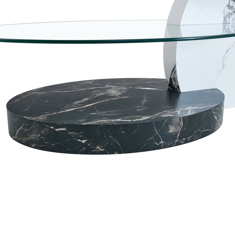 Contemporary Artistic Double Layer Coffee Table,Tempered Glass Top