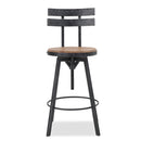 Rustic Metal Barstool With Wooden Seat - Black Brush Silver