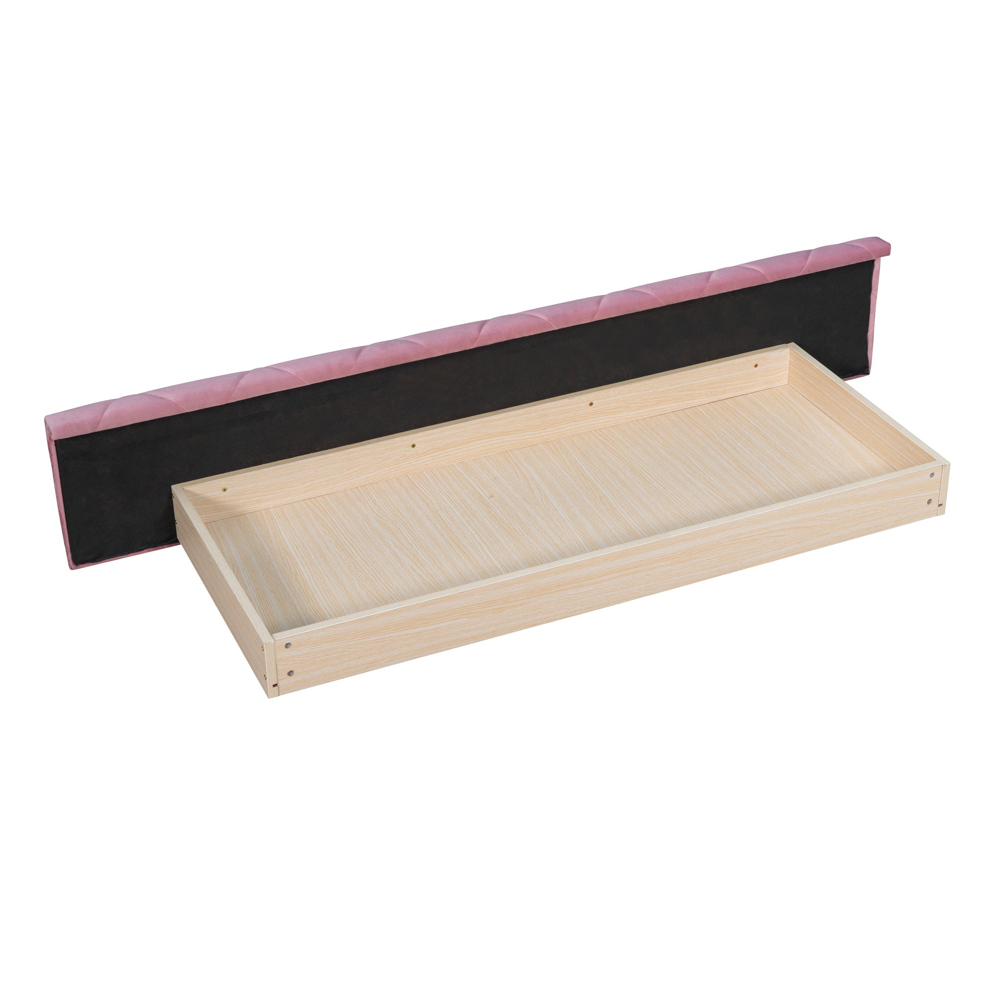Upholstered Platform Bed Queen Size Storage Velvet Bed with Wingback Headboard and 1 Big Drawer,2 Side Storage Stool(Pink) - Atlantic Fine Furniture Melbourne FL