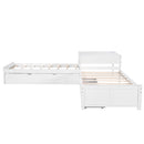 L-shaped Platform Bed with Trundle and Drawers Linked with built-in Desk,Twin,White