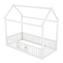 Wood House Bed With Fence And Door