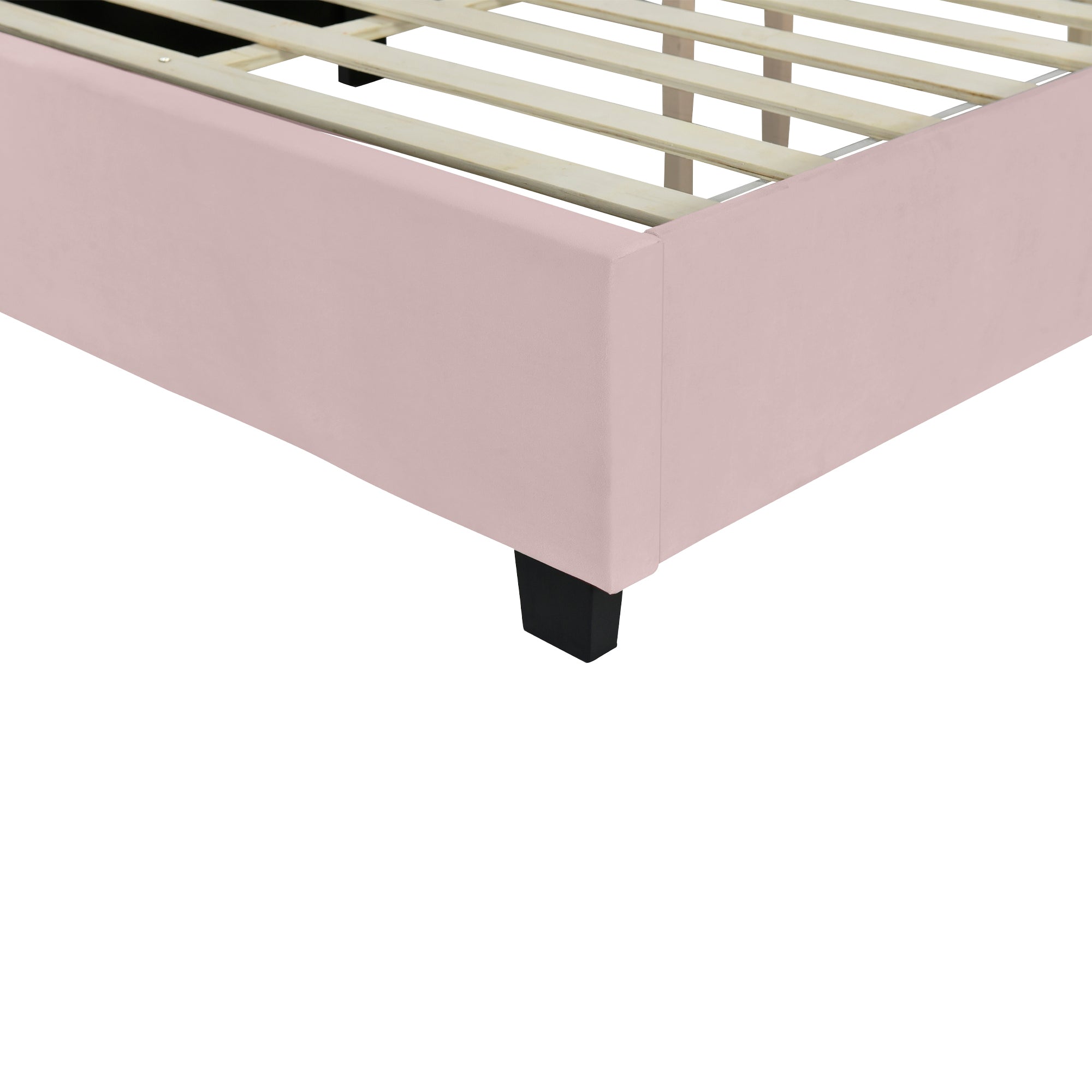 Queen Size Upholstered Platform Bed with Big Headboard, Bedroom Furniture, Velvet, Pink - Atlantic Fine Furniture Melbourne FL