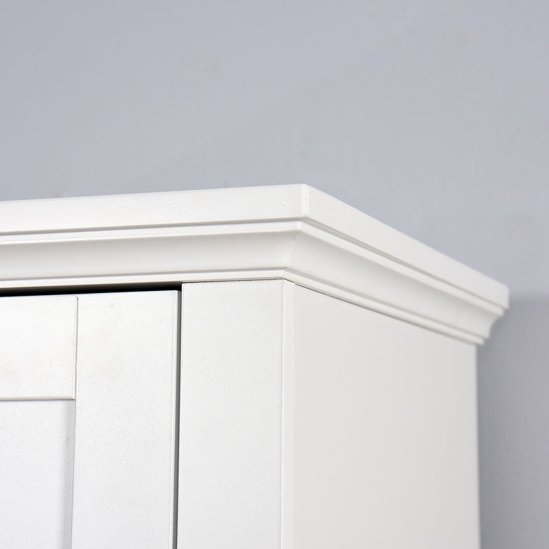 Wooden Bathroom Floor Storage Cabinet With 2 Doors And 6 Shelves - White