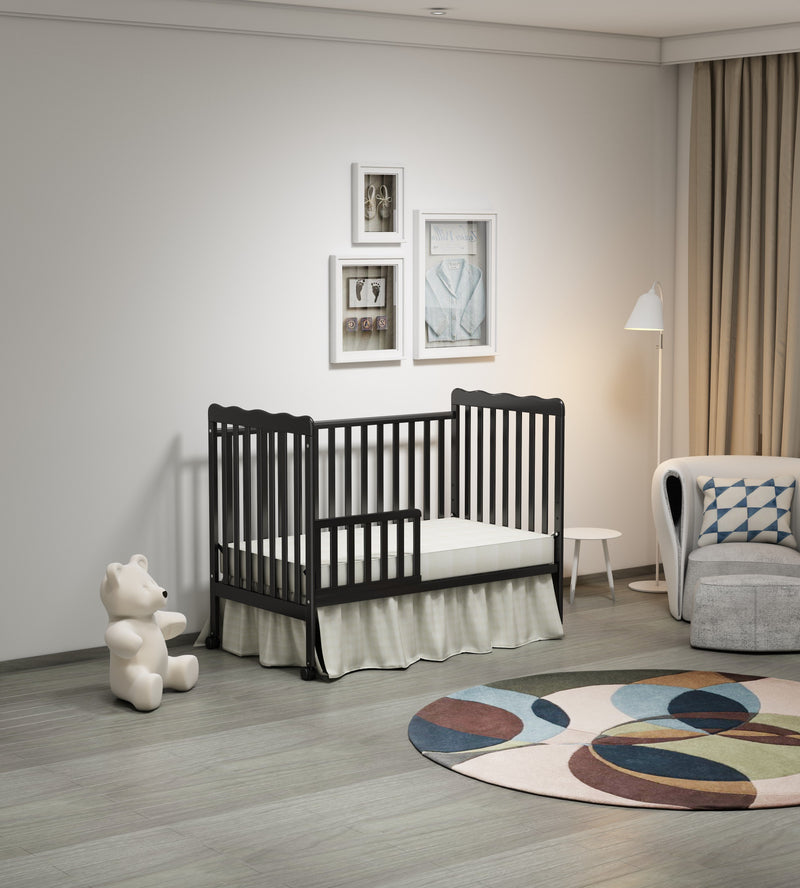 Crib 3 In 1 Convertible, Made Of Sustainable Pinewood, Non Toxic Finish, Comes With Locking Wheels, Wooden Nursery Furniture