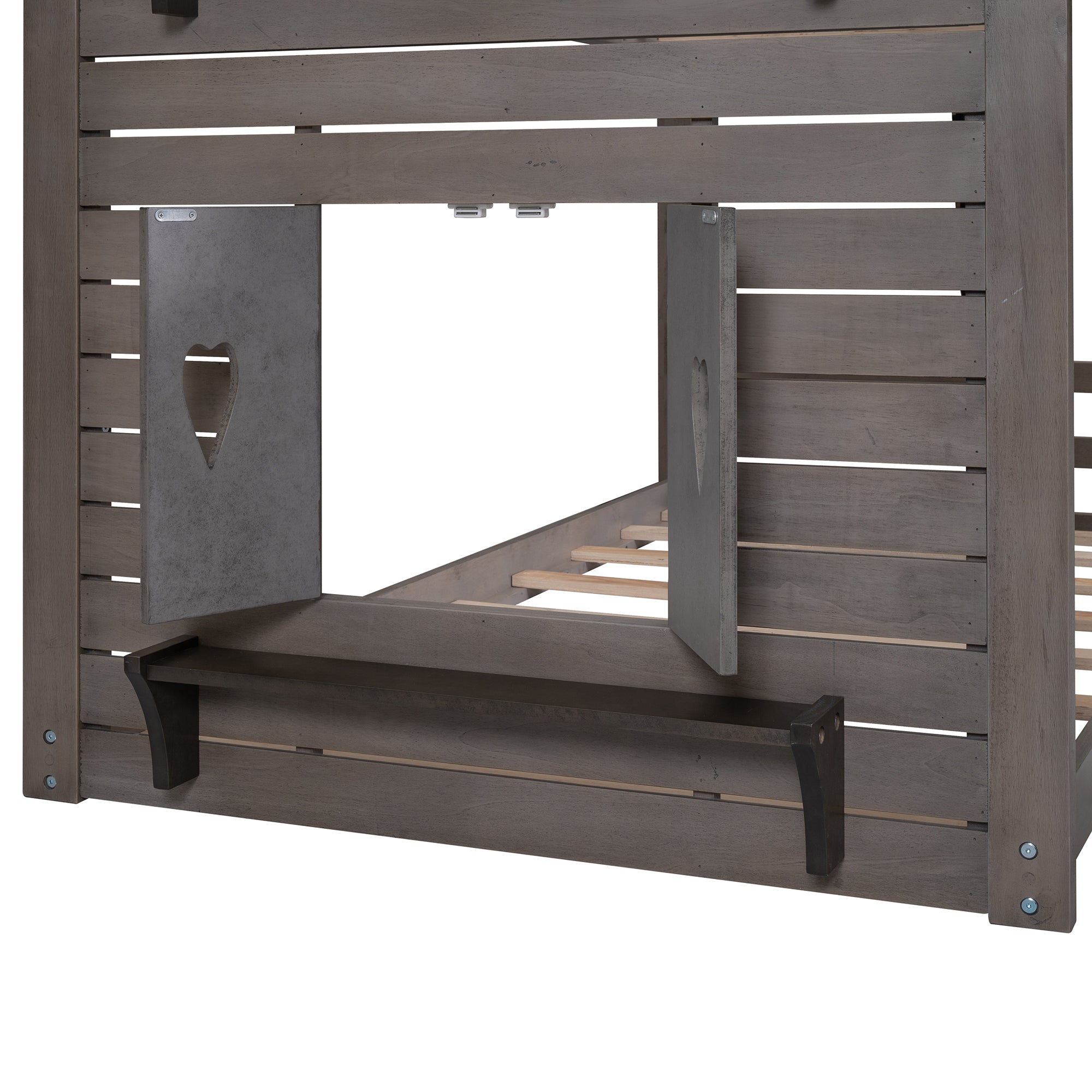 Twin Over Twin Bunk Bed Wood Bed with Roof, Window, Slide, Ladder ,Antique Gray(OLD SKU:LP000059AAE) - Atlantic Fine Furniture Melbourne FL