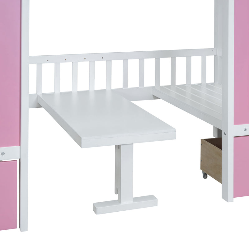 Twin Over Twin Bunk Bed With Changeable Table, Bunk Bed Turn Into Upper Bed And Down Desk