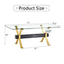 Modern Tempered Glass Dining Table With Metal Legs And Crossbars - Transparent