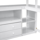 Full Size Loft Bed with Desk and Shelves,Two Built-in Drawers,White(Old SKU: SM000416AAK)