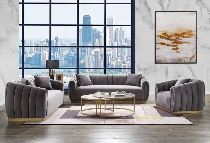 Elchanon - Sofa - Gray Velvet & Gold Finish