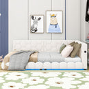 Upholstered Full Size Platform Bed With LED Belt And USB Ports - White