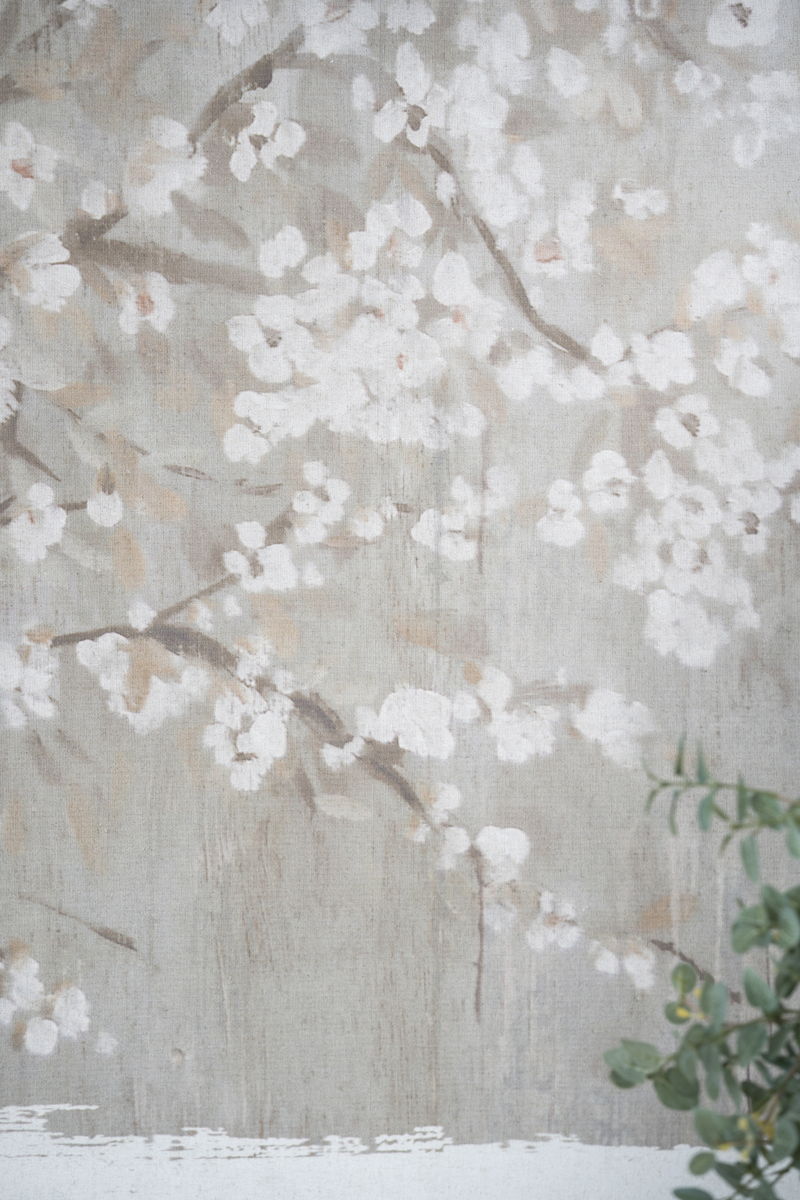 Large Cherry Blossom Canvas Art Print, Home Decor Accent Piece - Gray / White Matte