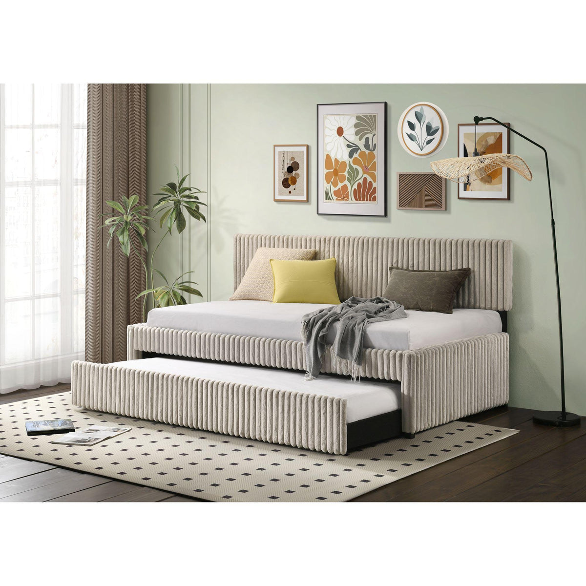 Arden Twin Daybed With Trundle in Corduroy Beige by Elements International, view 10