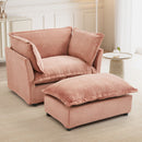 Modern Cozy Upholstered Armchair Sofa With Movable Ottoman