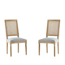 French Country Dining Chair With Rectangular Cane Backrest And Smooth Upholstered Seating