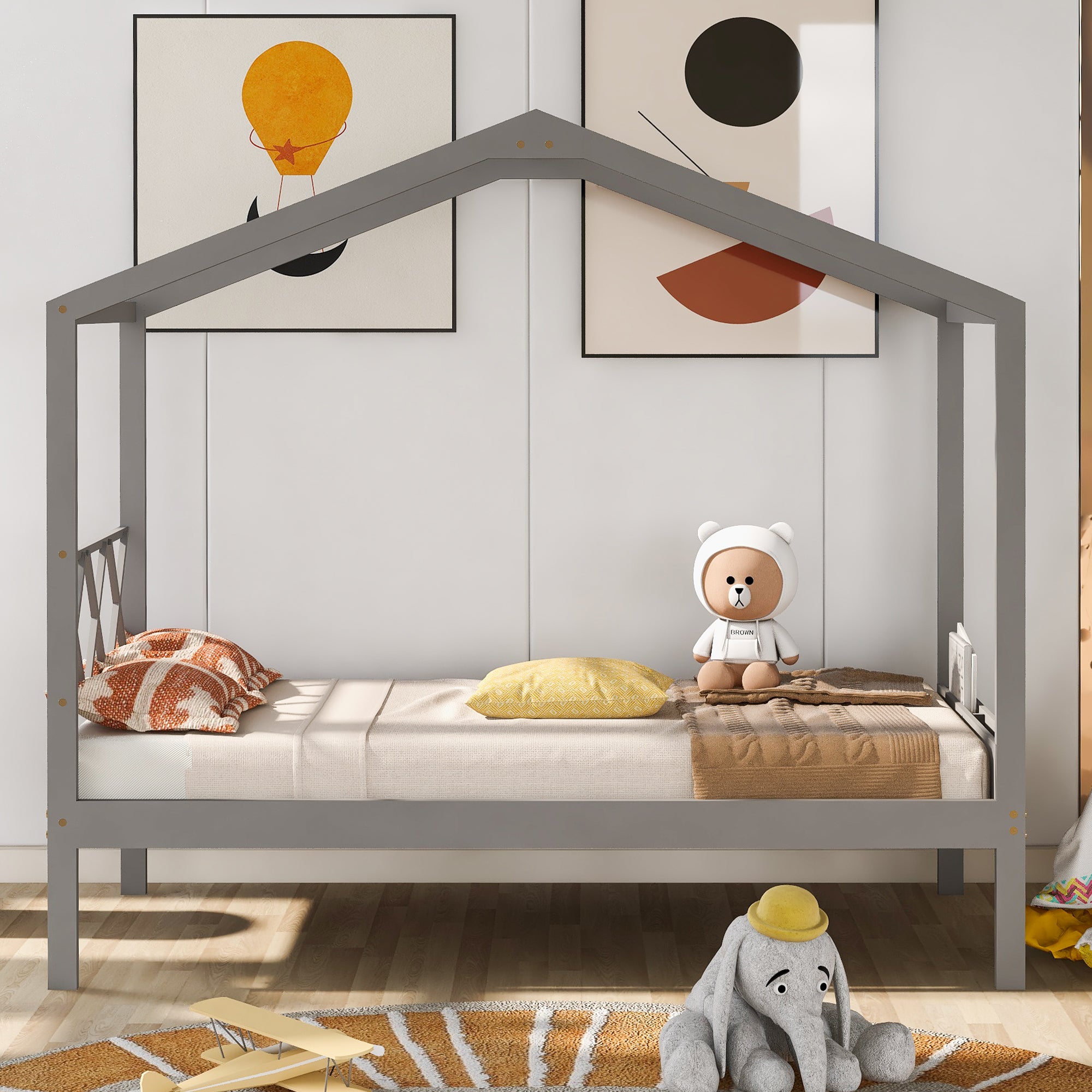 Twin Size Wood House Bed with Storage Space, Gray(OLD SKU: LP000001AAE) - Atlantic Fine Furniture Melbourne FL