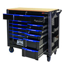 12 Layer Drawer Multi Purpose Tool Cart With Wheels And Wooden Countertops - Black / Blue