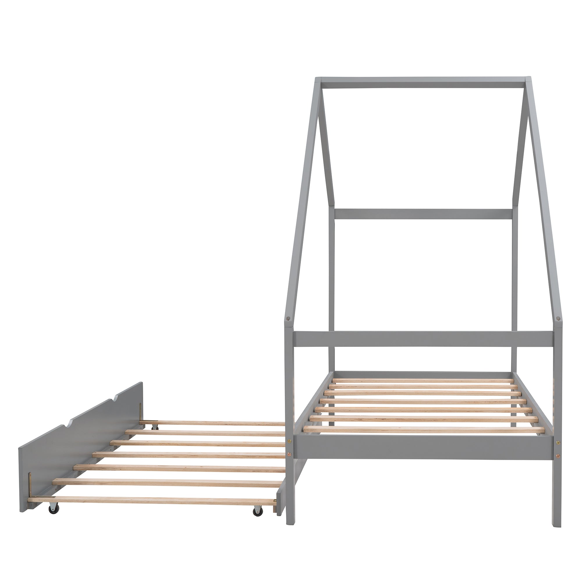 Twin Size Wooden House Bed With Twin Size Trundle, Gray - Atlantic Fine Furniture Melbourne FL