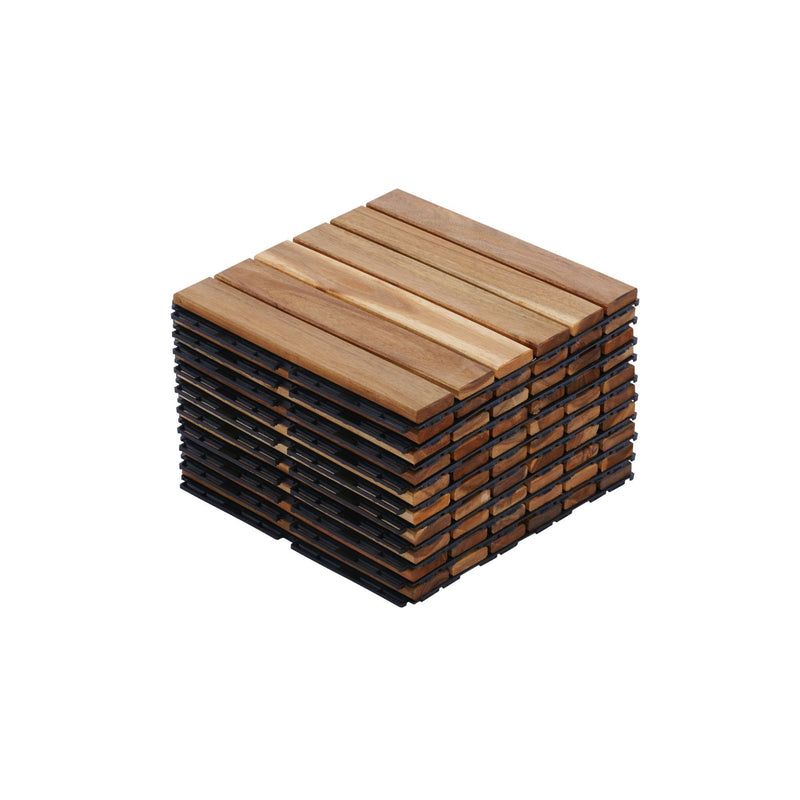 Interlocking Deck Tiles Striped Pattern, Waterproof Anti Mildew Brown