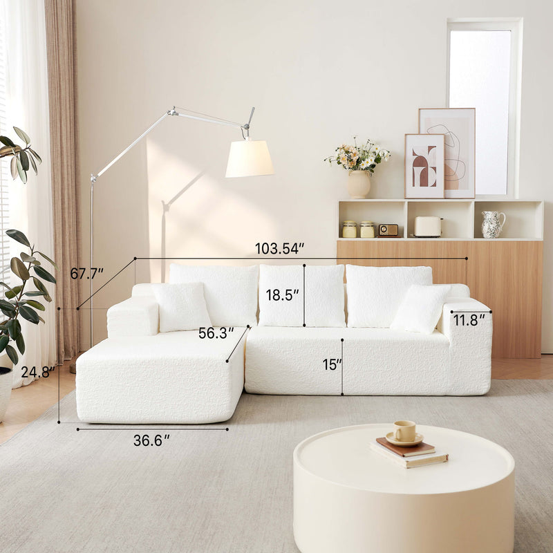 Modular Cloud Sectional Couch With L Shape Chaise - White