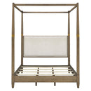 Queen Canopy Bed Frame With Upholstered Headboard - Brown