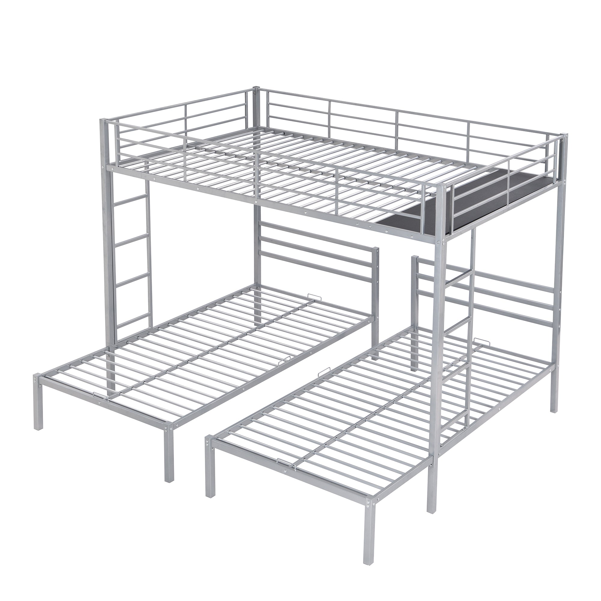 Full over Twin&Twin Size Bunk Bed with Built-in Shelf, Silver - Atlantic Fine Furniture Melbourne FL