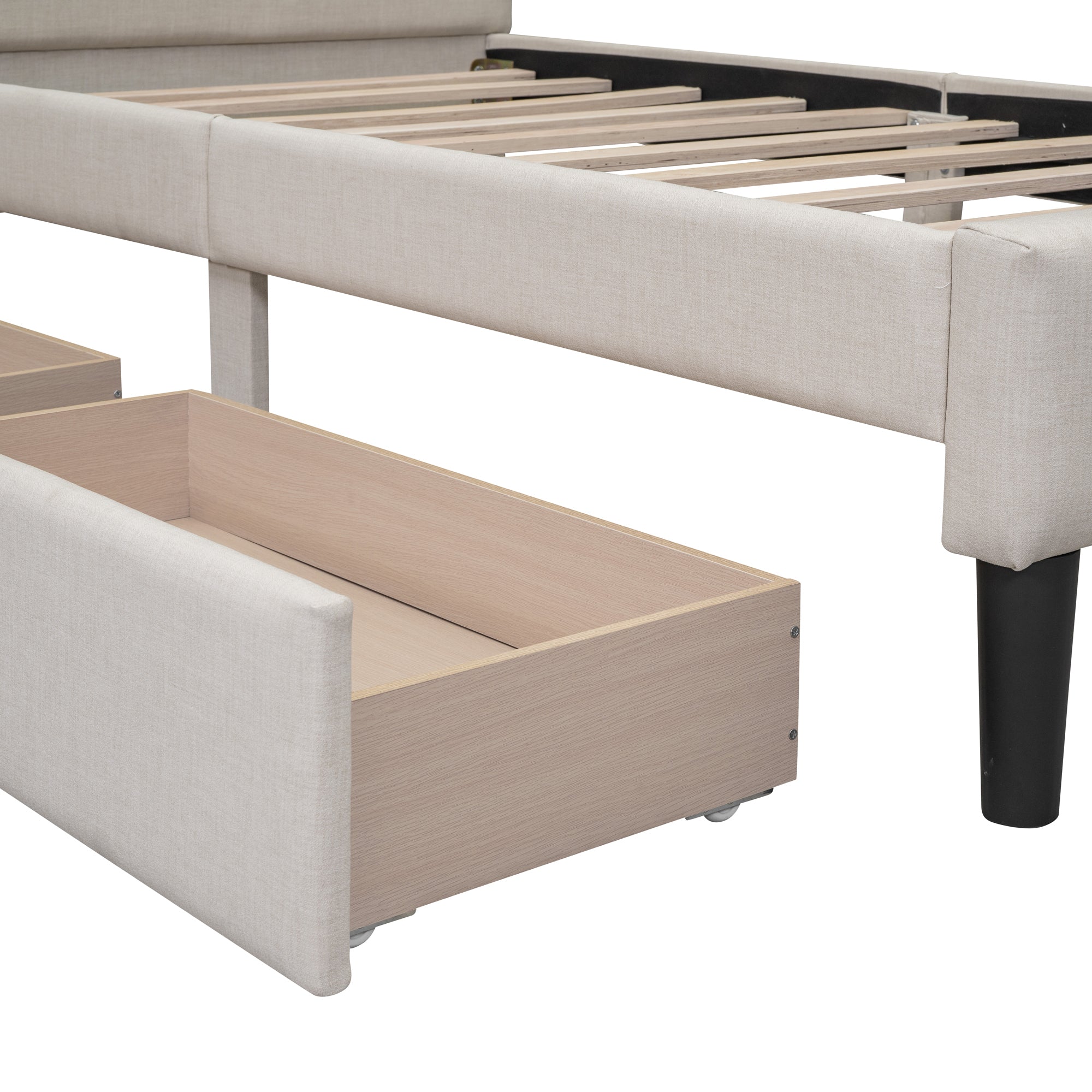 Twin Size Upholstered Platform Bed with 2 Drawers, Beige - Atlantic Fine Furniture Melbourne FL