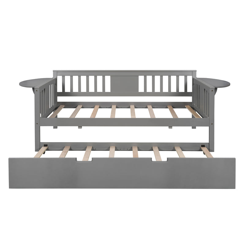 Twin Wooden Daybed with Trundle Bed  , Sofa Bed for Bedroom Living Room, Gray