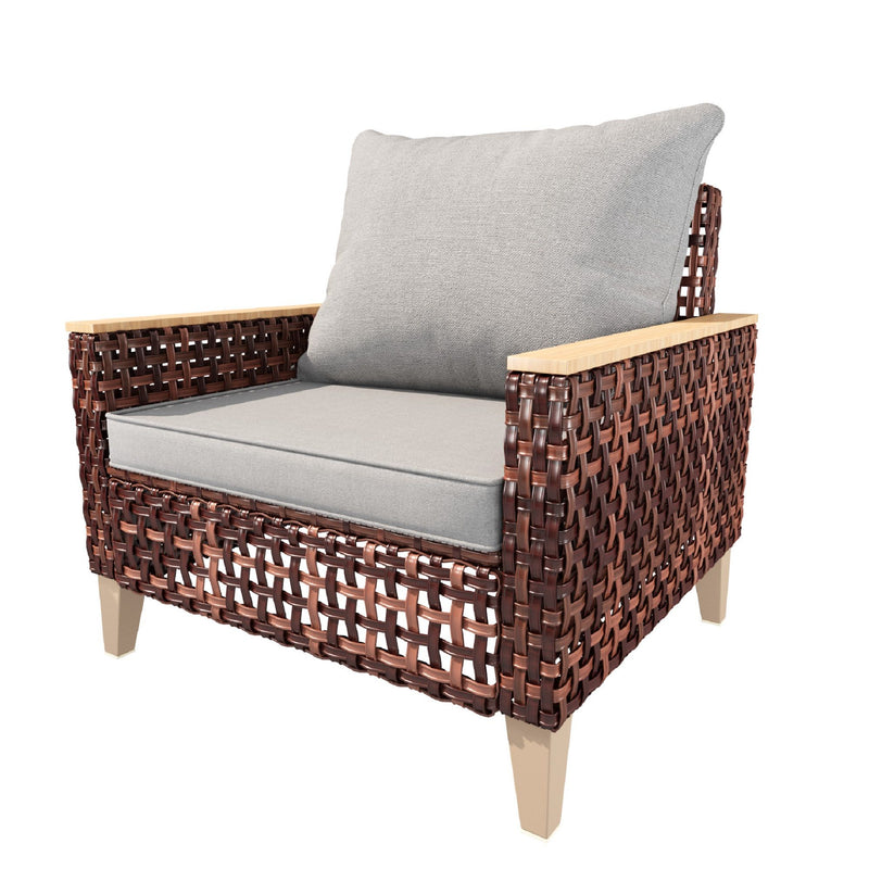 5 Piece Rattan Terrace Furniture Set, 7 Seats Cushions, High Footed Design