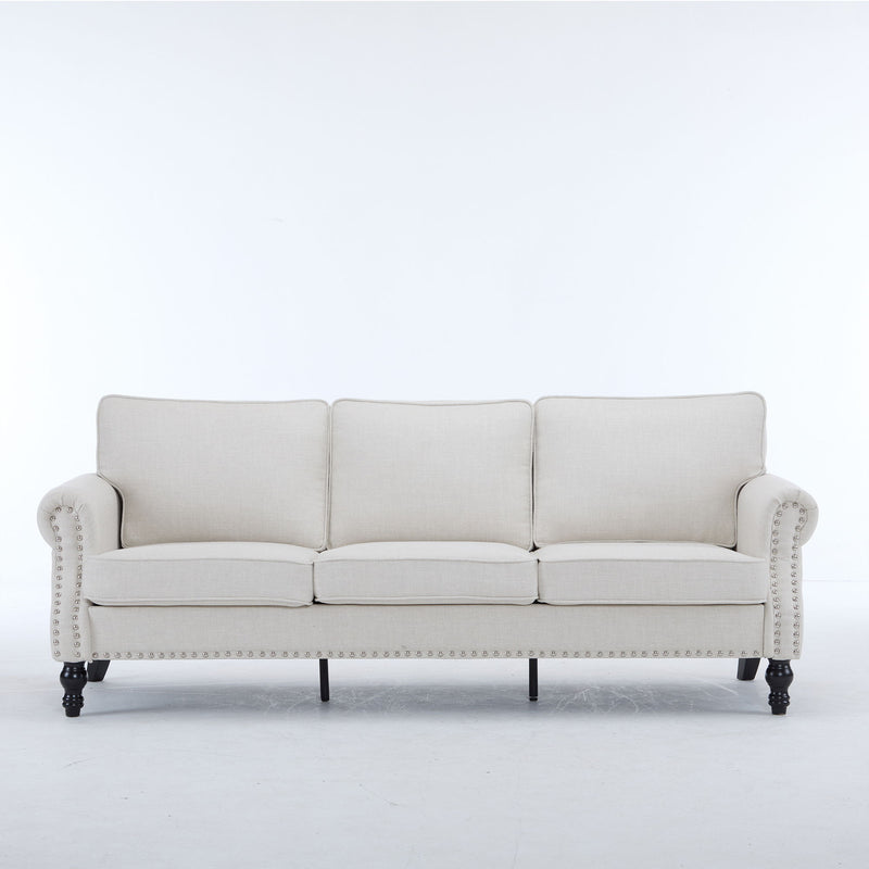 Rolled Arm Sofa With Nailhead Trim With Wooden Legs