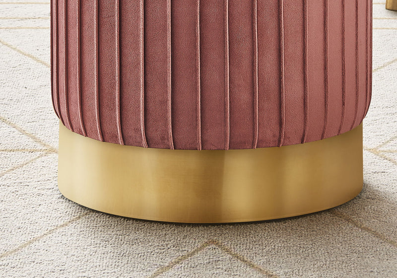 Ottoman, Pouf, Footrest, Foot Stool, Round, Velvet, Gold Metal Base, Contemporary, Modern - Pink