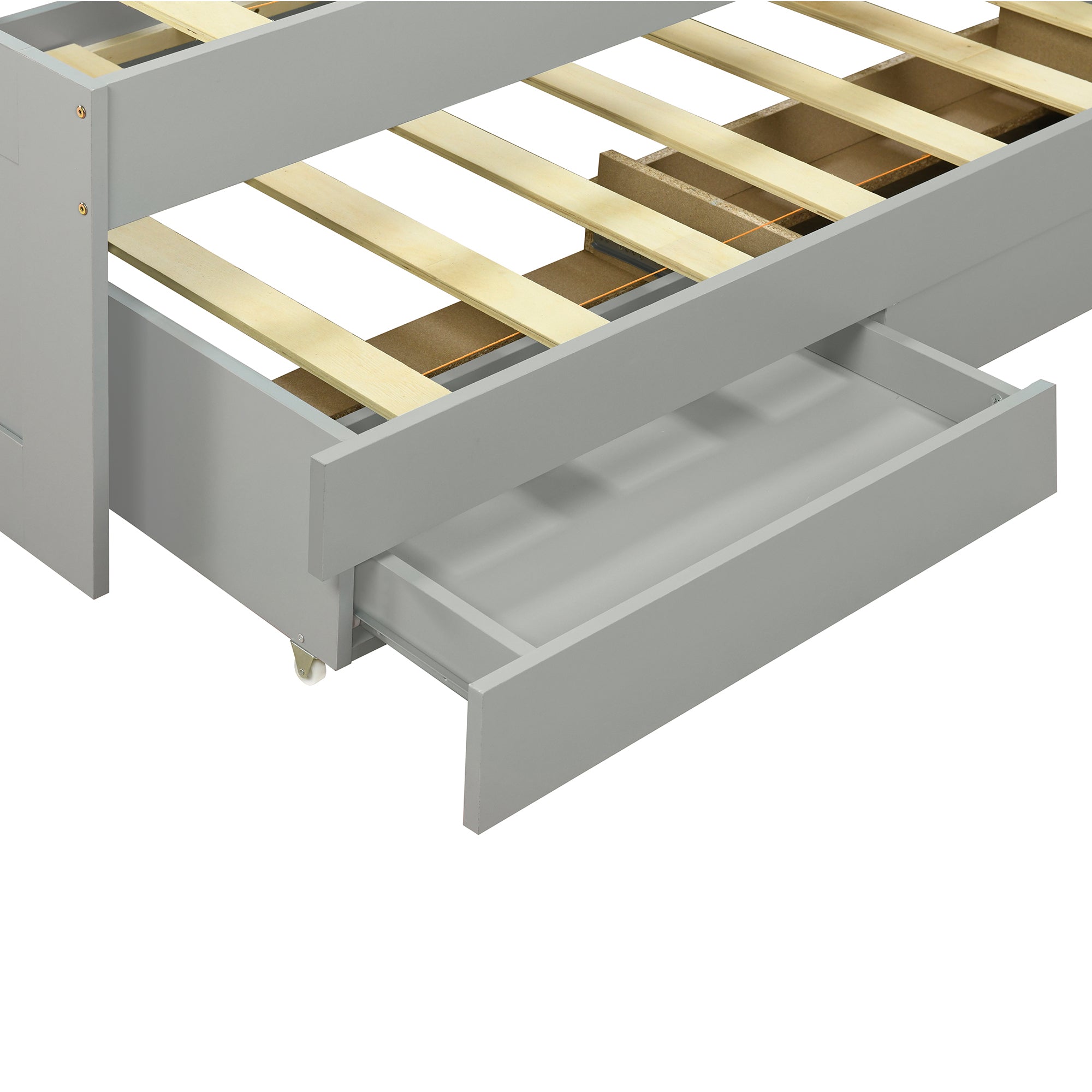 Twin XL Size Platform Bed with Storage LED Headboard, Charging Station, Twin Size Trundle and 2 Drawers, Gray - Atlantic Fine Furniture Melbourne FL