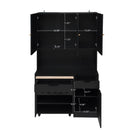 Kitchen Pantry Storage Cabinet, Modern Buffet Cabinet With Kitchen Cart, Tall Kitchen Hutch Cabinet With Microwave Stand, Food Pantry Cabinet With 3 Rattan Doors And Adjustable Shelves - Black