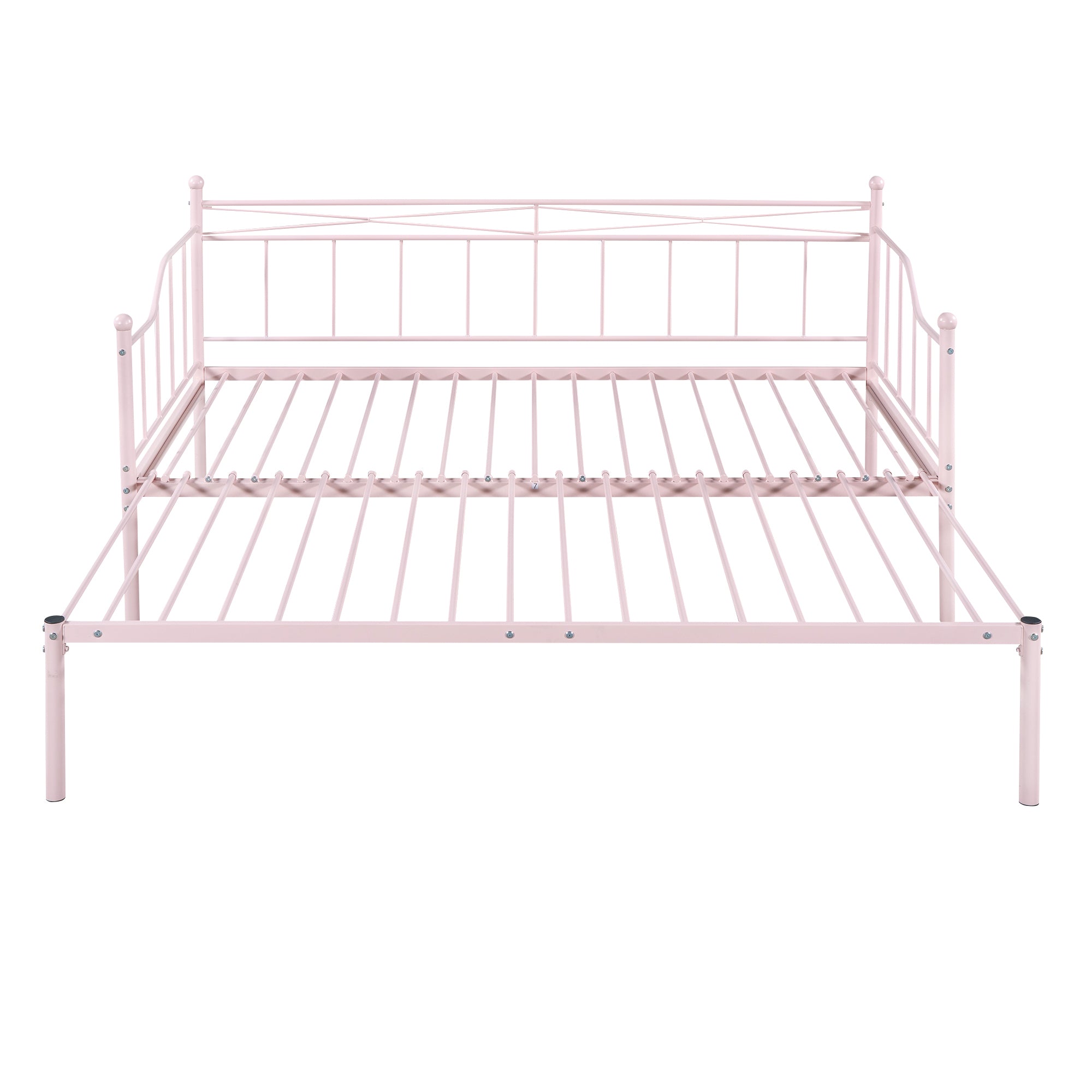 Twin Size Metal Daybed with Trundle, Daybed with Slat No Box required Pink