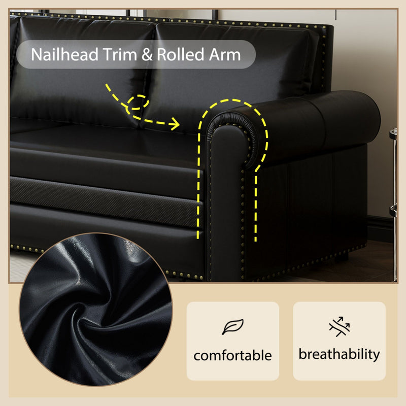 3 In 1 Convertible Sleeper Sofa With Nailhead Trim & Rolled Arm
