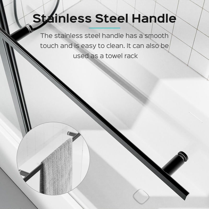 Frameless Folding Shower Doors For Bathtub With Pivot Tub Glass Door, 1 / 4" Tempered Glass