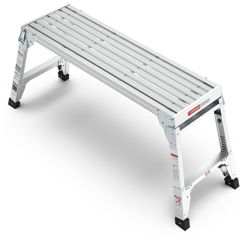 Aluminum Work Platform Large Size Step Stool Folding Portable Work Bench 40" Width Telescopic Feet Height Adjustable - Gray