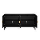 4 Door Sideboard Storage Cabinet For Living Room And Dining Room, 2 Large Cabinets With Gold Handles And Adjustable Shelf - Black