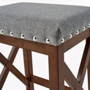 Upholstered Bar Stool With Nailhead Trim And X Frame Design (Set of 2) - Charcoal
