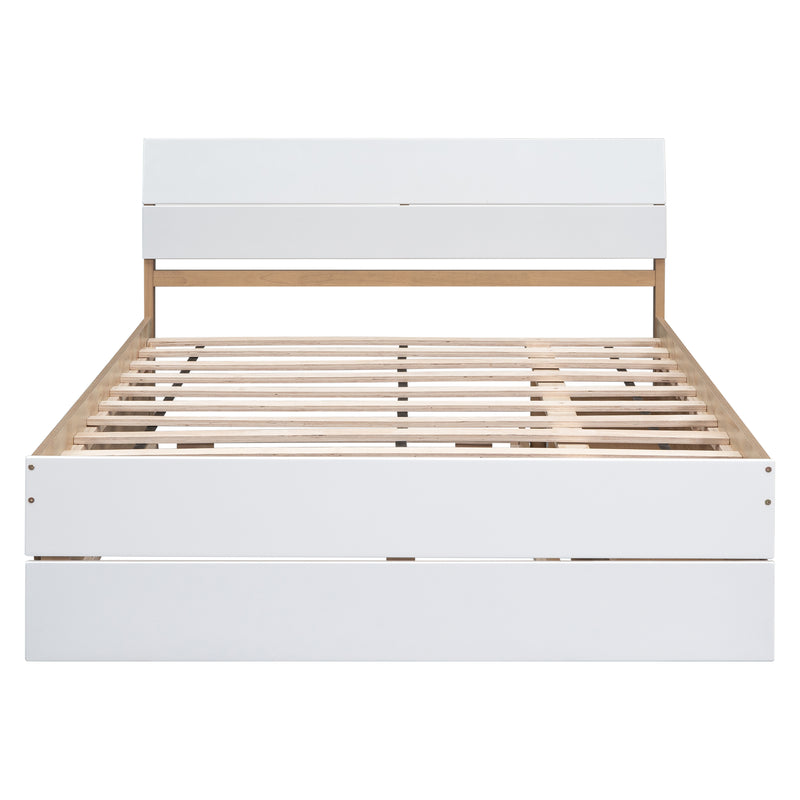Modern Full Bed Frame With Twin Size Trundle And 2 Drawers For White High Gloss With Light Oak Color