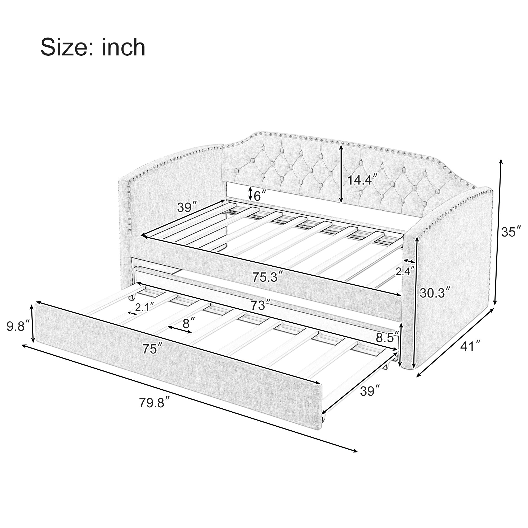 Twin Size Upholstered Daybed with Trundle for Guest Room, Small Bedroom, Study Room, Gray - Atlantic Fine Furniture Melbourne FL