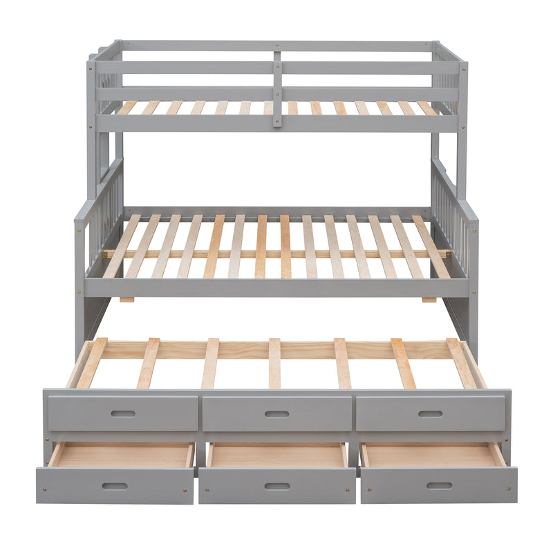 Twin-Over-Full Bunk Bed with Twin size Trundle , Separable Bunk Bed with Drawers for Bedroom - Gray