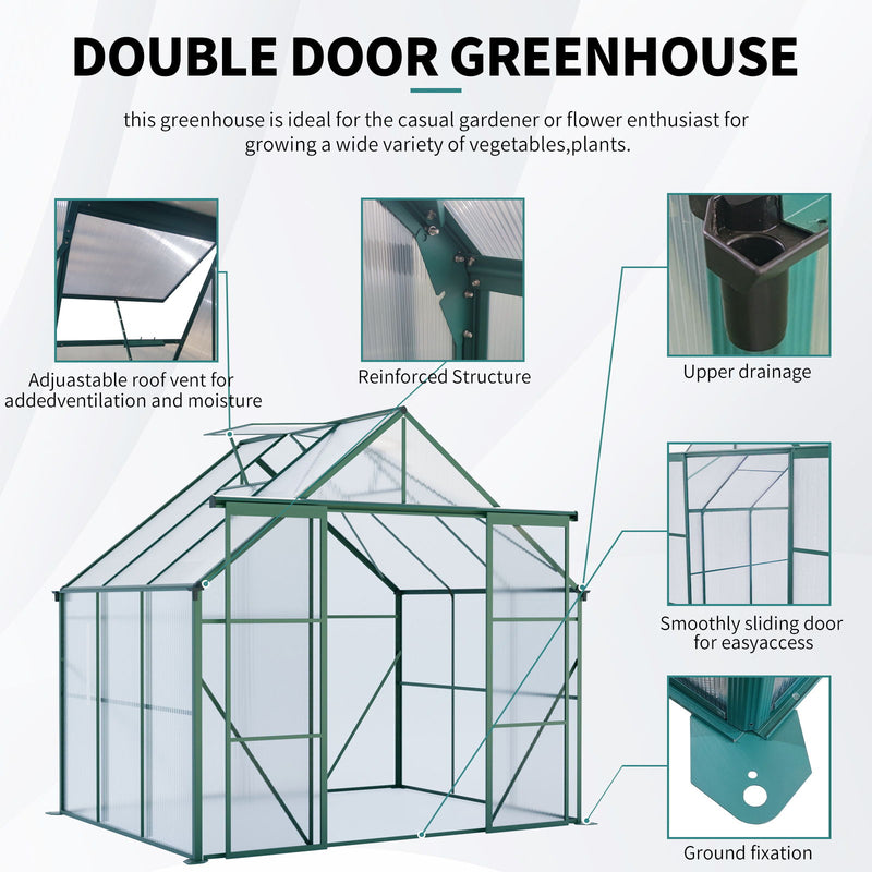 Double Door Polycarbonate Greenhouse Raised Base And Anchor Aluminum Heavy Duty Walk In Greenhouses For Outdoor Backyard In All Season