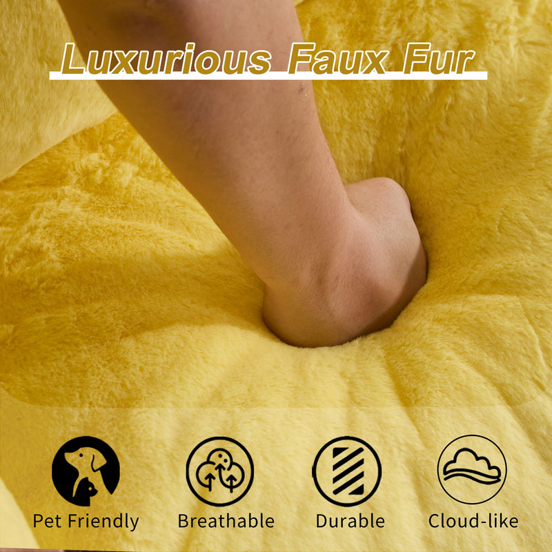 Giant Bean Bag Couch, Ultra Soft Fluffy Loveseat For Living Room Reading Chair With Pillows - Yellow
