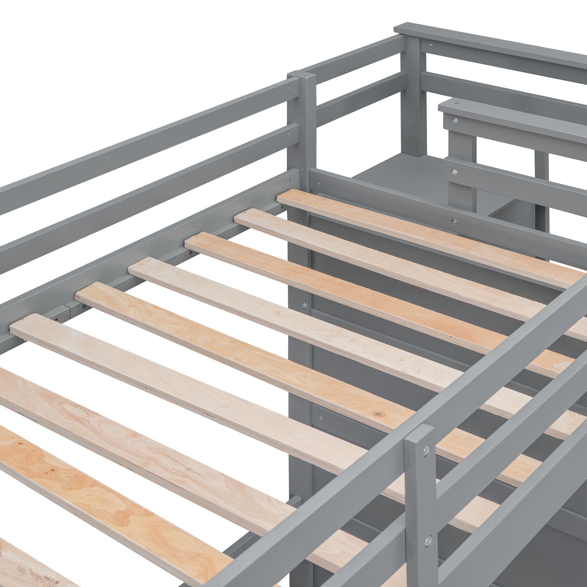 Twin Over Twin Bunk Bed with Trundle and Staircase,Gray(OLD SKU:LT000068AAE) - Atlantic Fine Furniture Melbourne FL