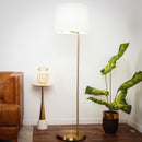 Zenith - Offset Base Floor Lamp With Drumshaped Linen Shade - Gold / White