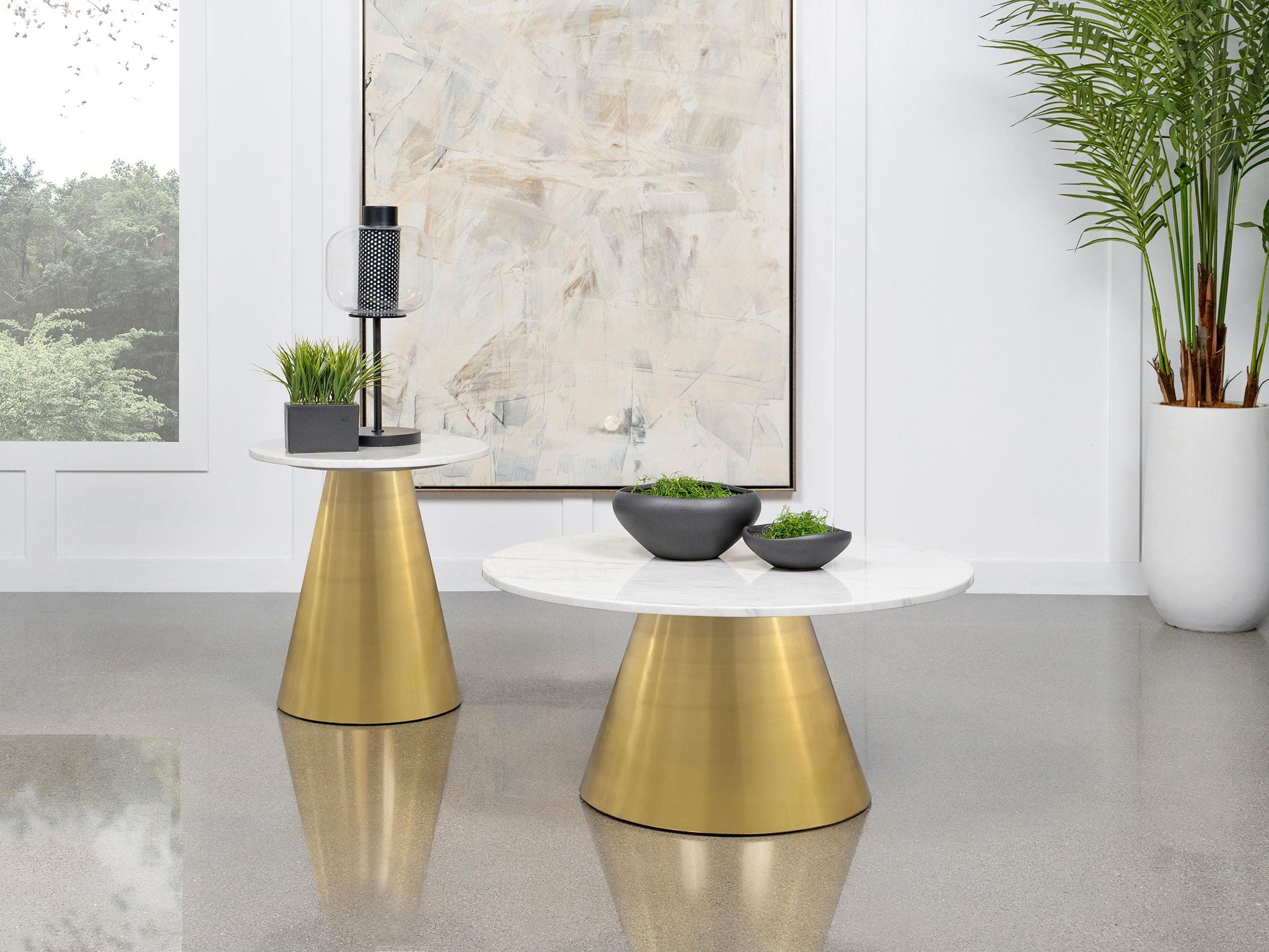Avon Round Marble Top Stainless Steel Side End Table White - Atlantic Fine Furniture Melbourne FL