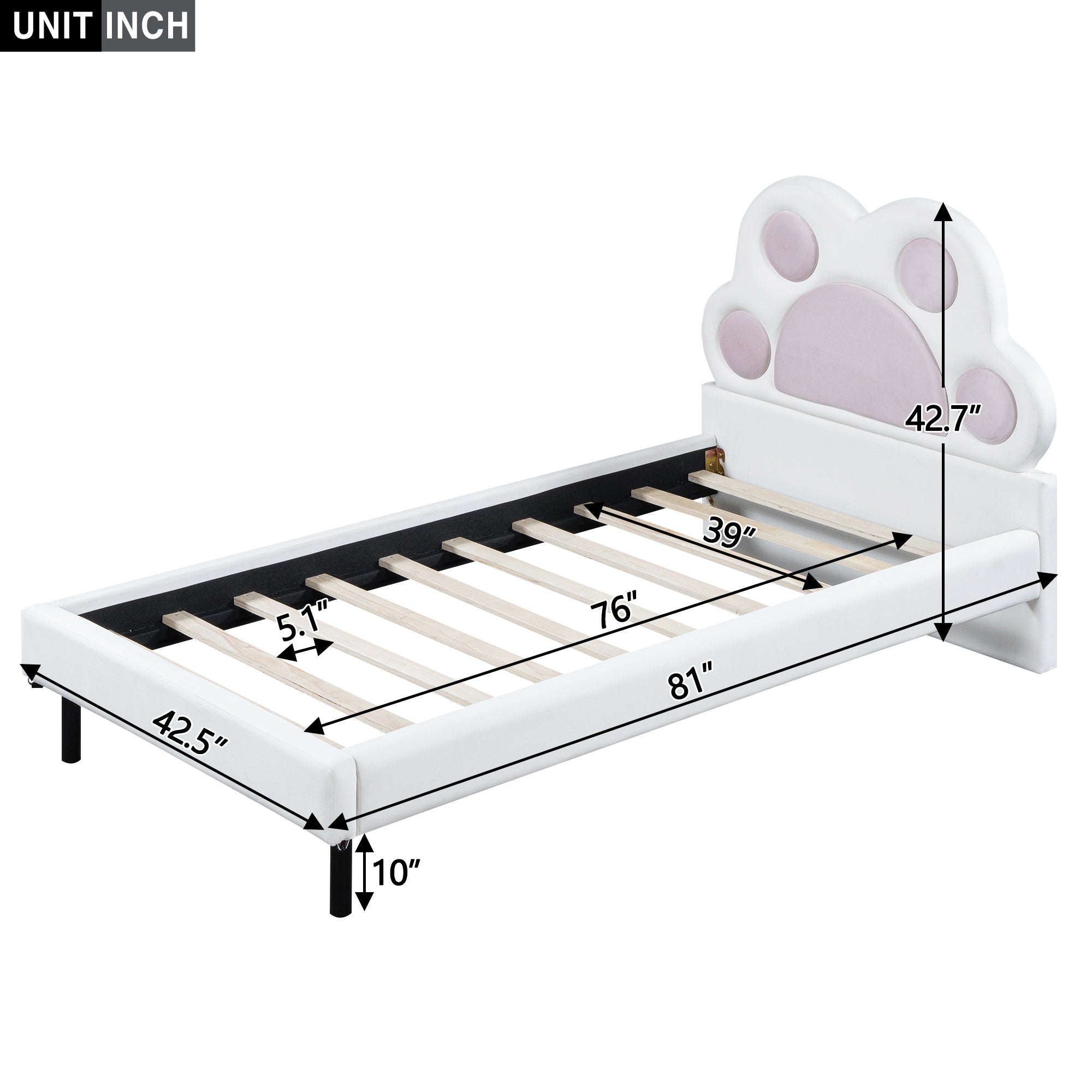 Twin Size Upholstered Platform Bed with Animal Paw Shaped Headboard and LED, Pink - Atlantic Fine Furniture Melbourne FL